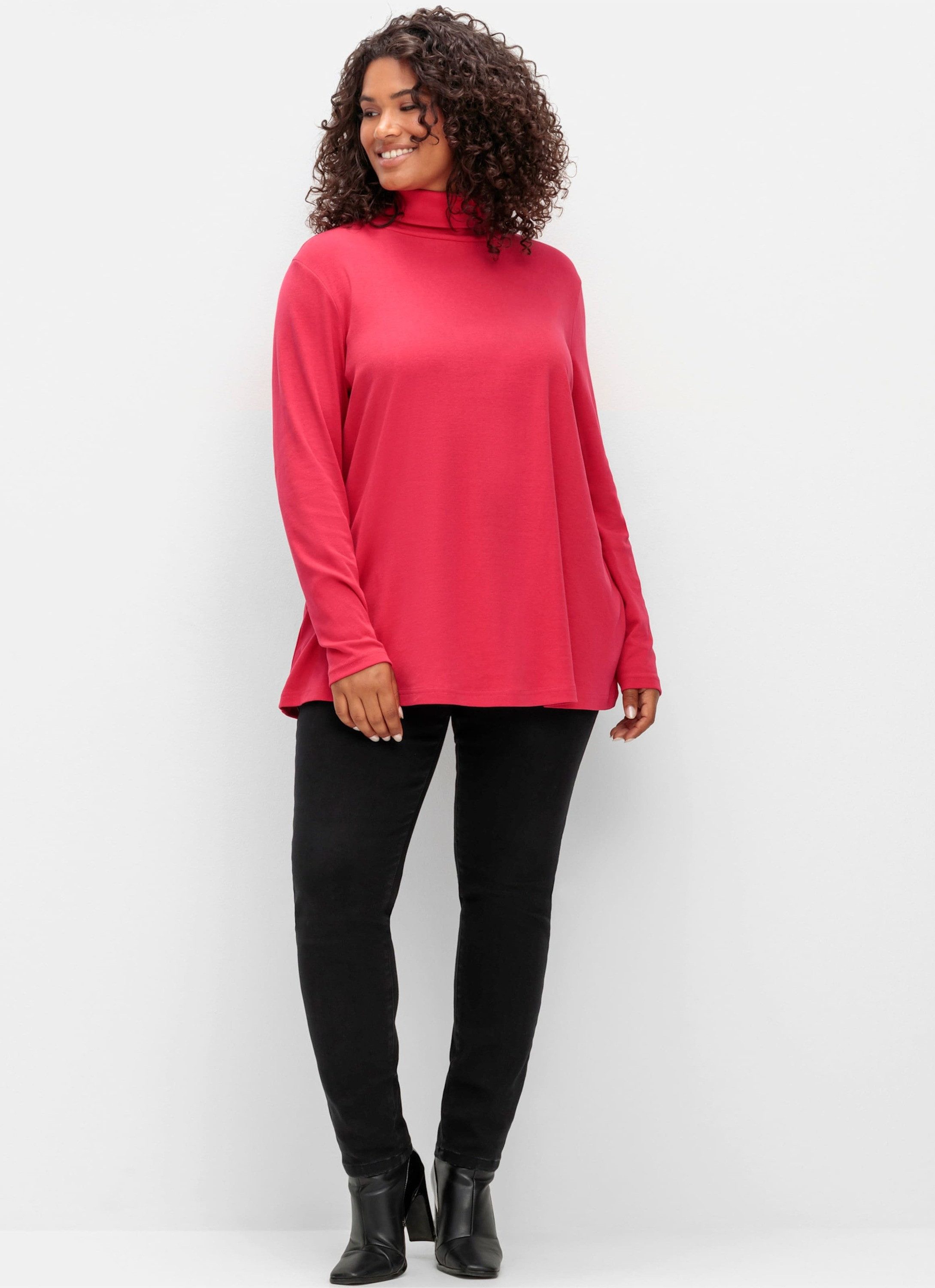 Sheego T-Shirt Rollkragen-Shirt Langarm mit Rollkragen, in A-Linie