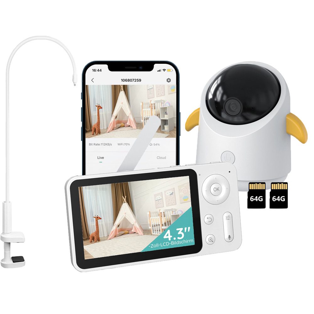 Babyphone 4,3 Zoll Babyphone mit Kamera und APP WLAN Video Babyfon mit Halter