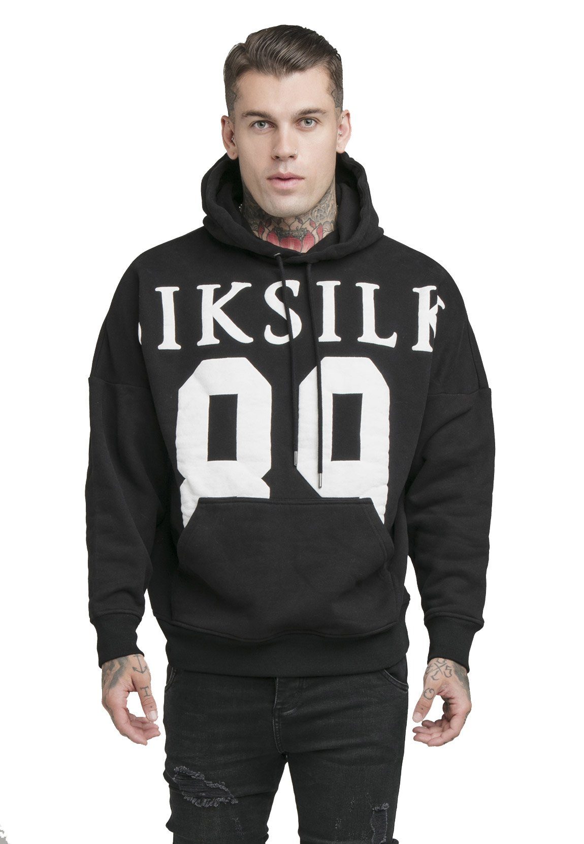 Siksilk Hoodie SikSilk Herren Hoodie RELAXED FIT HOODIE SS-19440 Black White Schwarz