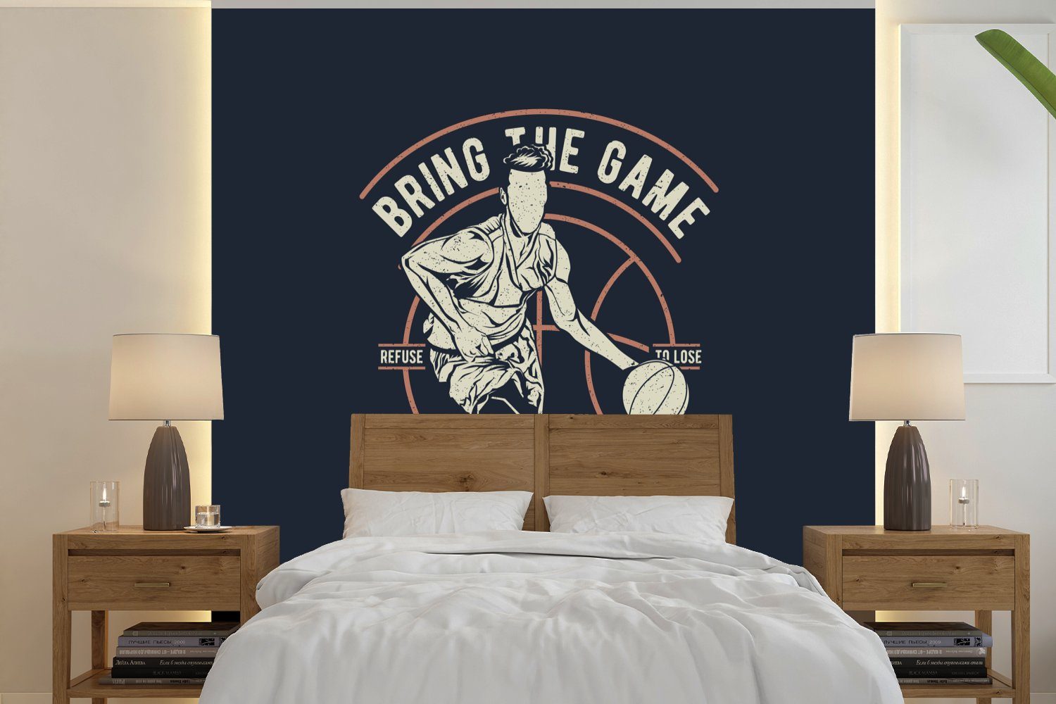 MuchoWow Fototapete Basketball - Sport - Jahrgang, Matt, bedruckt, (5 St), Vinyl Tapete für Wohnzimmer oder Schlafzimmer, Wandtapete