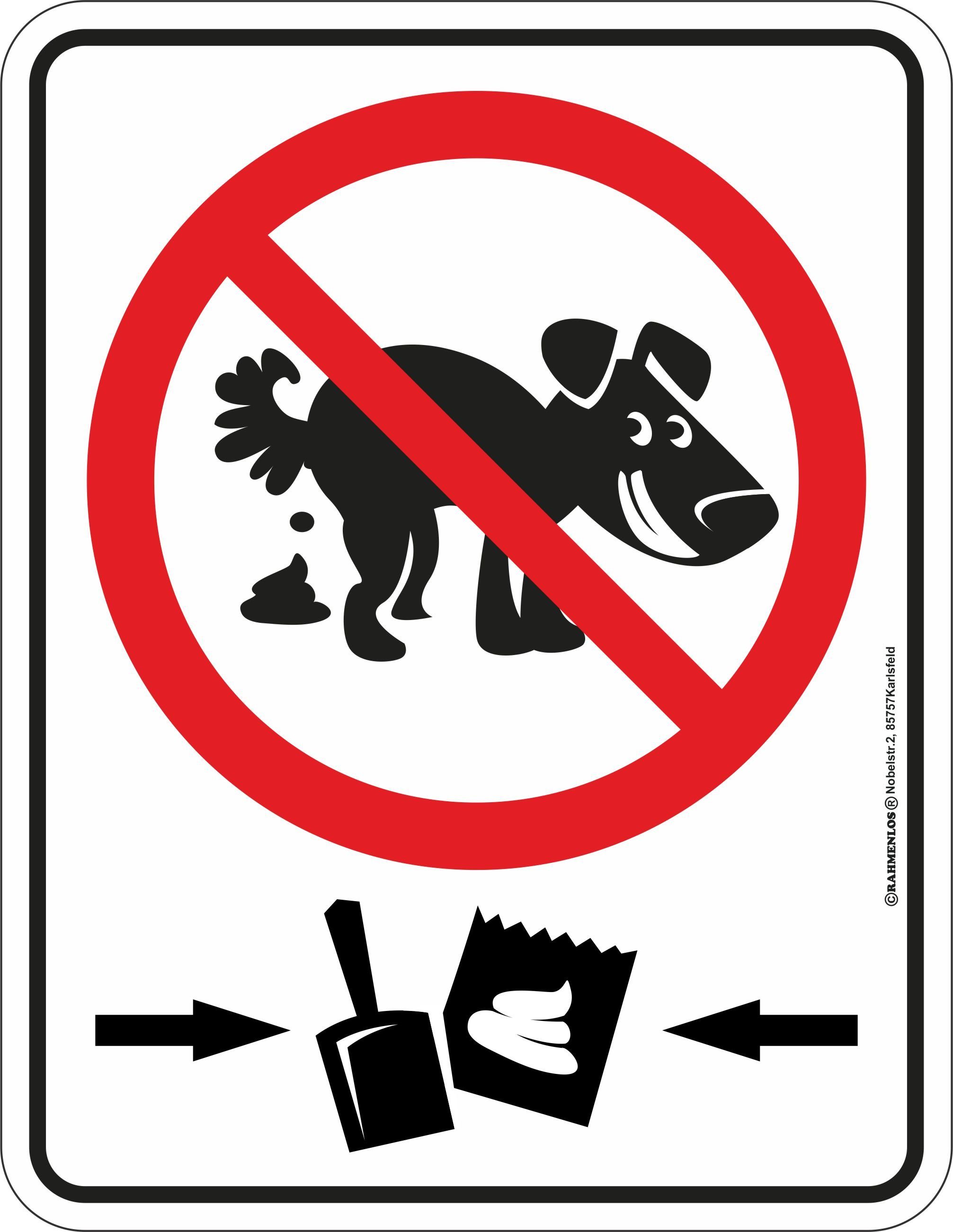 RAHMENLOS® Hinweisschild Kein Hundehaufen - Haufen Verbot