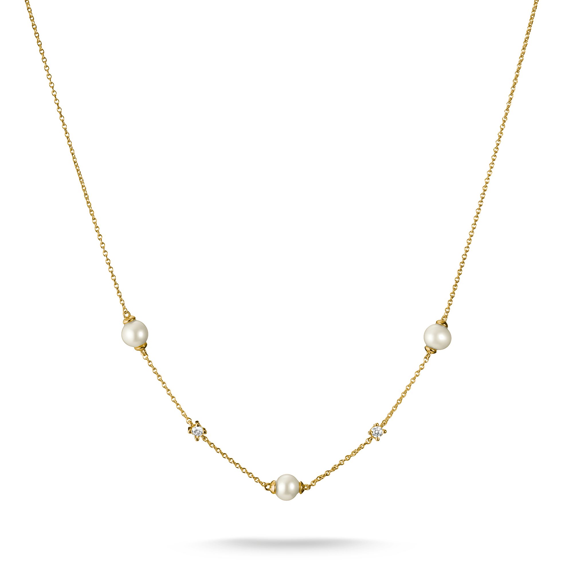 THOMAS SABO Kette mit Anhänger Kette mit Perlen gelbgoldfarben, mit Zirkonia (synth) - mit Süßwasserzuchtperle