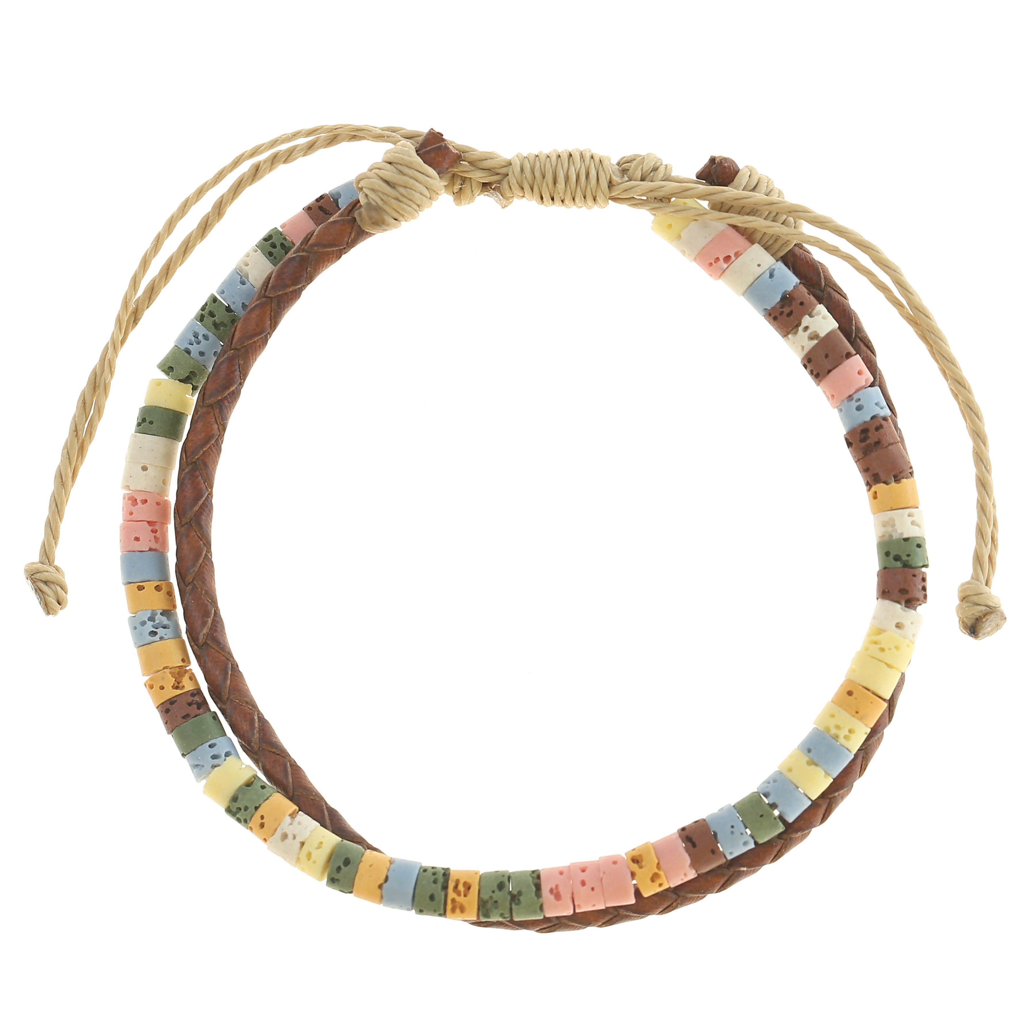 Made by Nami Armband Buntes Surferarmband Damen Herren mit Perlen geflochten verstellbar, aus Veganen Leder und Kunststoff – handgefertigt – sommerlich – Unisex – Bild 2 von 3