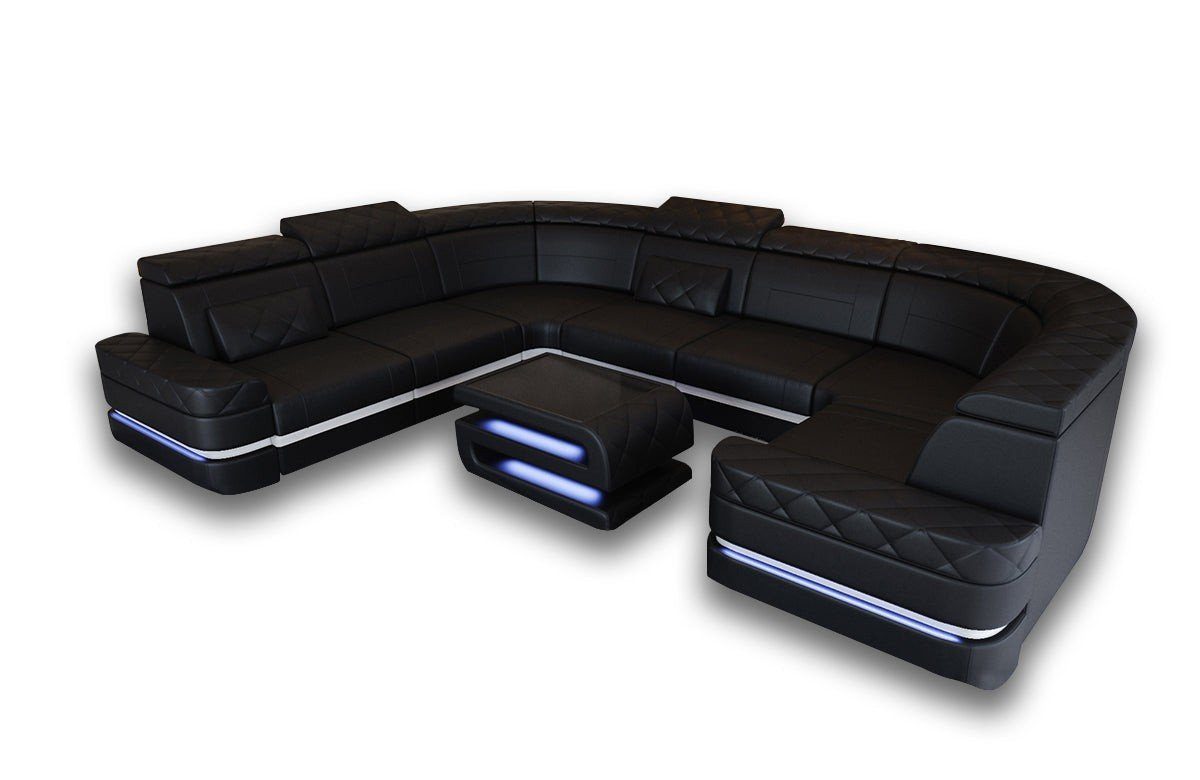 Sofa Dreams Wohnlandschaft Couch Sofa Ledersofa mit Leder Ledercouch, Form mit Stauraum, U LED, Positano Designersofa