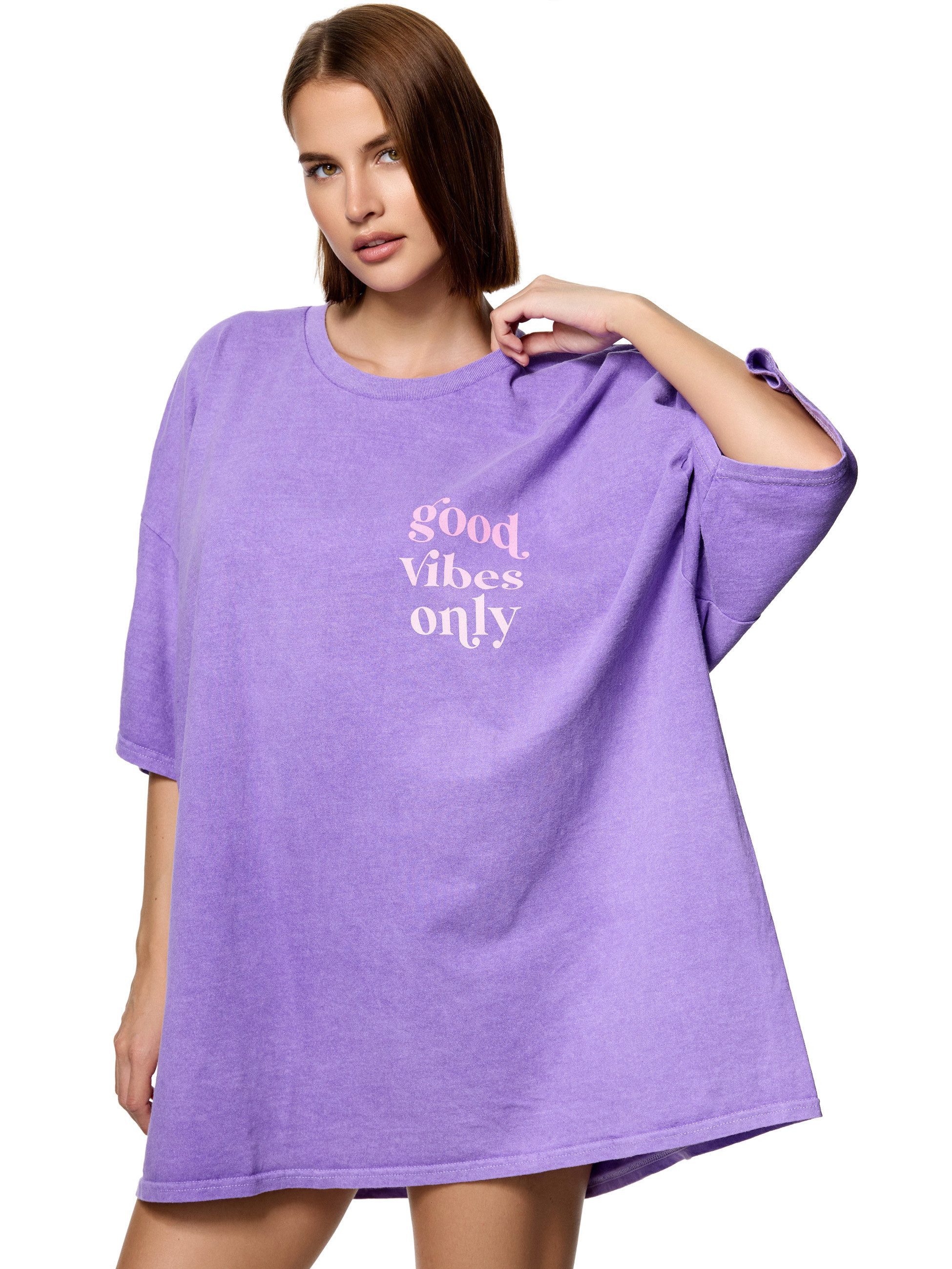 Longshirt Worldclassca Oversized VIBES Print T-Shirt lang Tee Sommer Oberteil