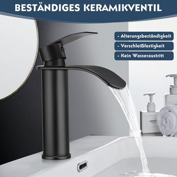 OULENBIYAR Waschtischarmatur Wasserfall-Wasserhahn Mischbatterie, Einhebel-Badezimmerarmatur 18 cm Kurz Waschtischarmatur Armatur aus Edestahl