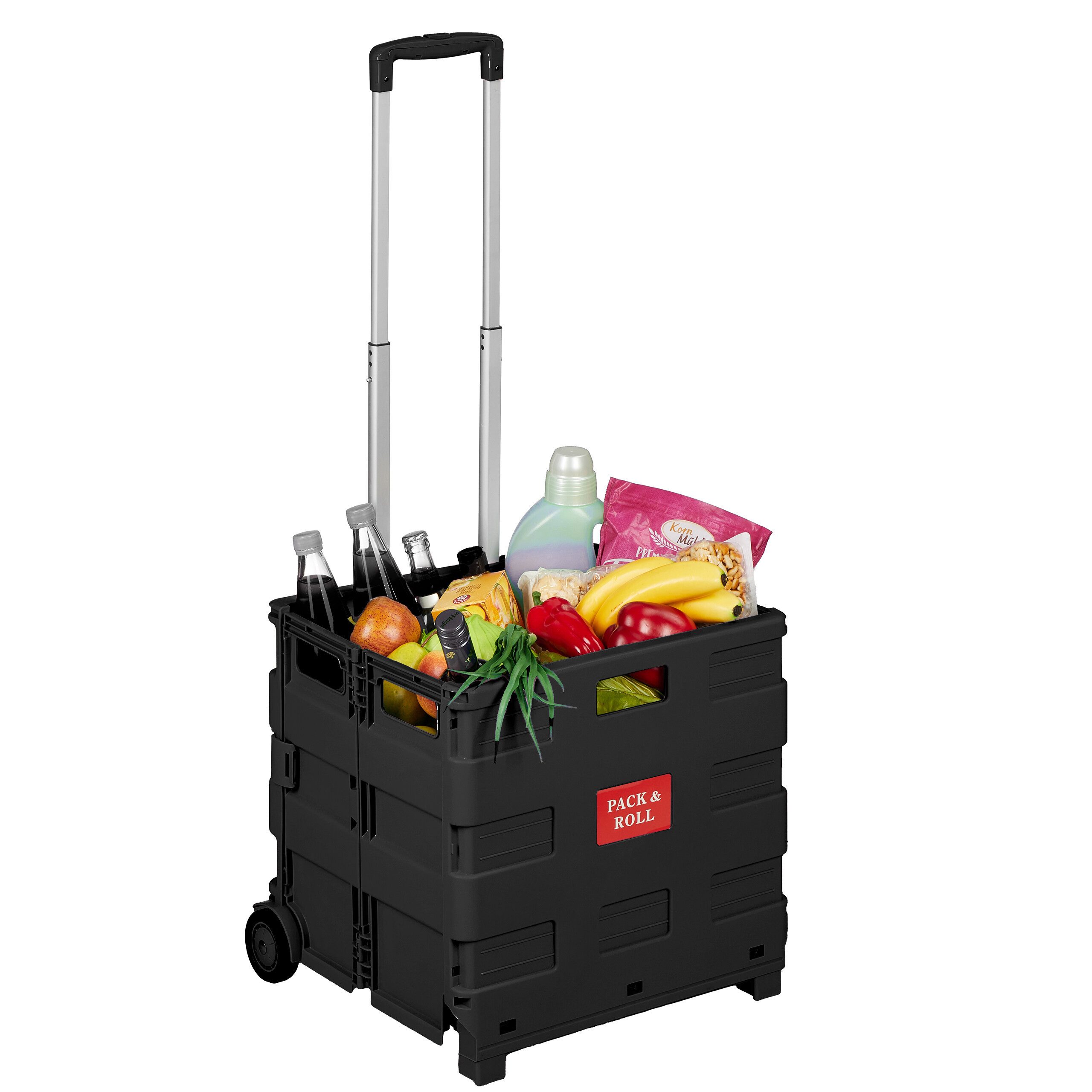 relaxdays Einkaufstrolley mit Teleskopgriff, 155.4 l, schwarz