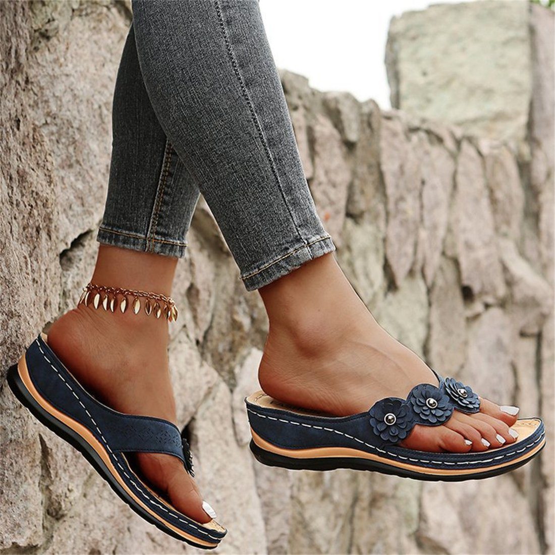 Blau Damen-Flip-Flops- sandalen Sommerliche YOOdy~ Sandalette,Sommer Sandale Sandale