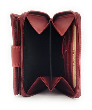 JOCKEY CLUB Mini Geldbörse echt Leder Damen Portemonnaie mit RFID Schutz, Sauvage Rindleder, kompakt & handlich, cherry rot