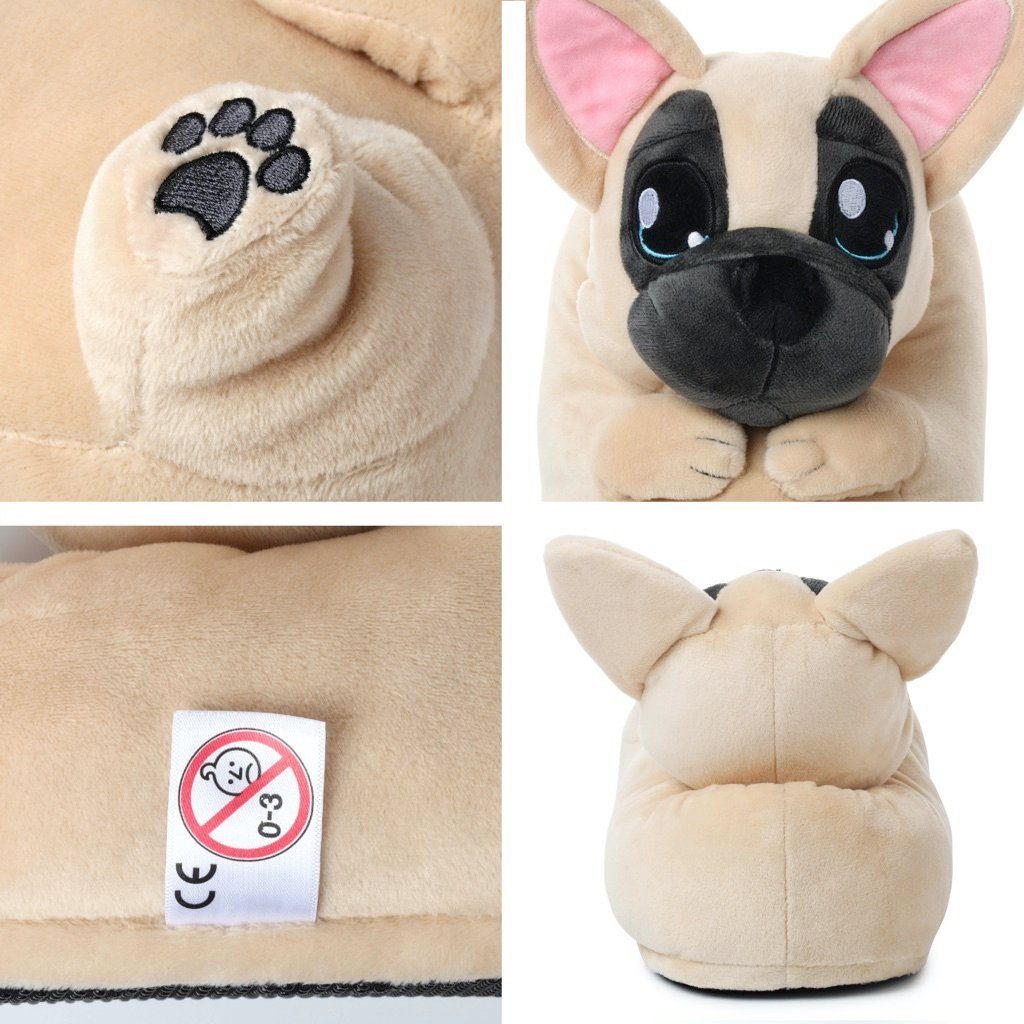 Corimori Tier Pantoffeln für Kinder Einheitsgröße 25-33,5 Plüsch Hausschuhe (Packung, Geschenk) EU Einheitsgröße 25-33,5 Frenchie Zorro für Kinder, Jungen, Mädc – Bild 4 von 5