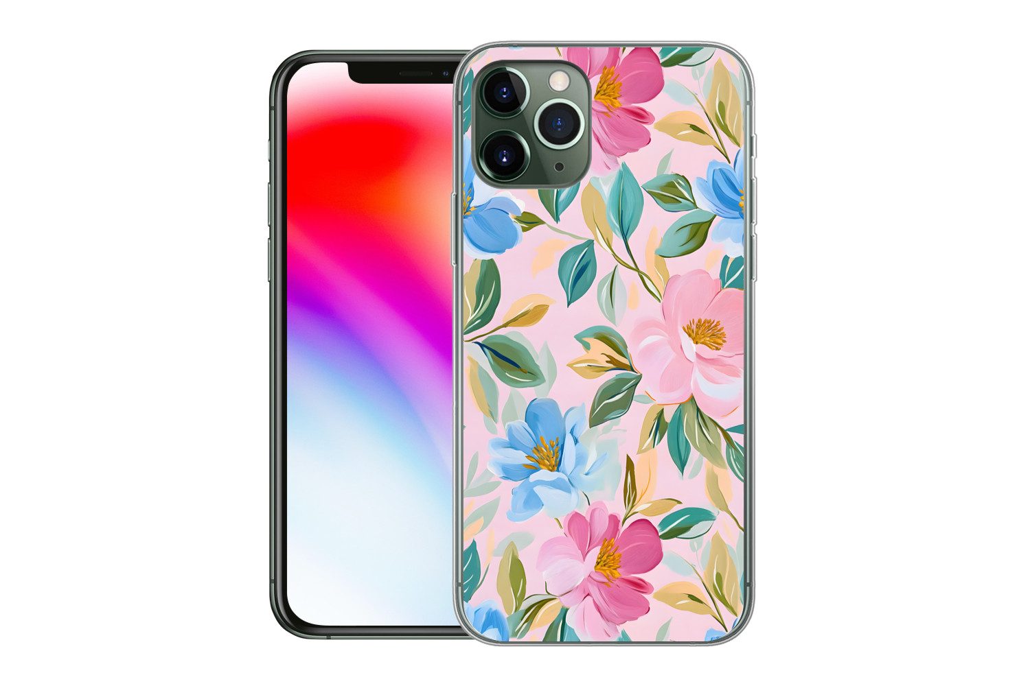 MuchoWow Handyhülle für Apple iPhone 11 Pro Blau - Rosa - Blumen, Smartphone-Bumper, Print, Handy Schutzhülle Dünn