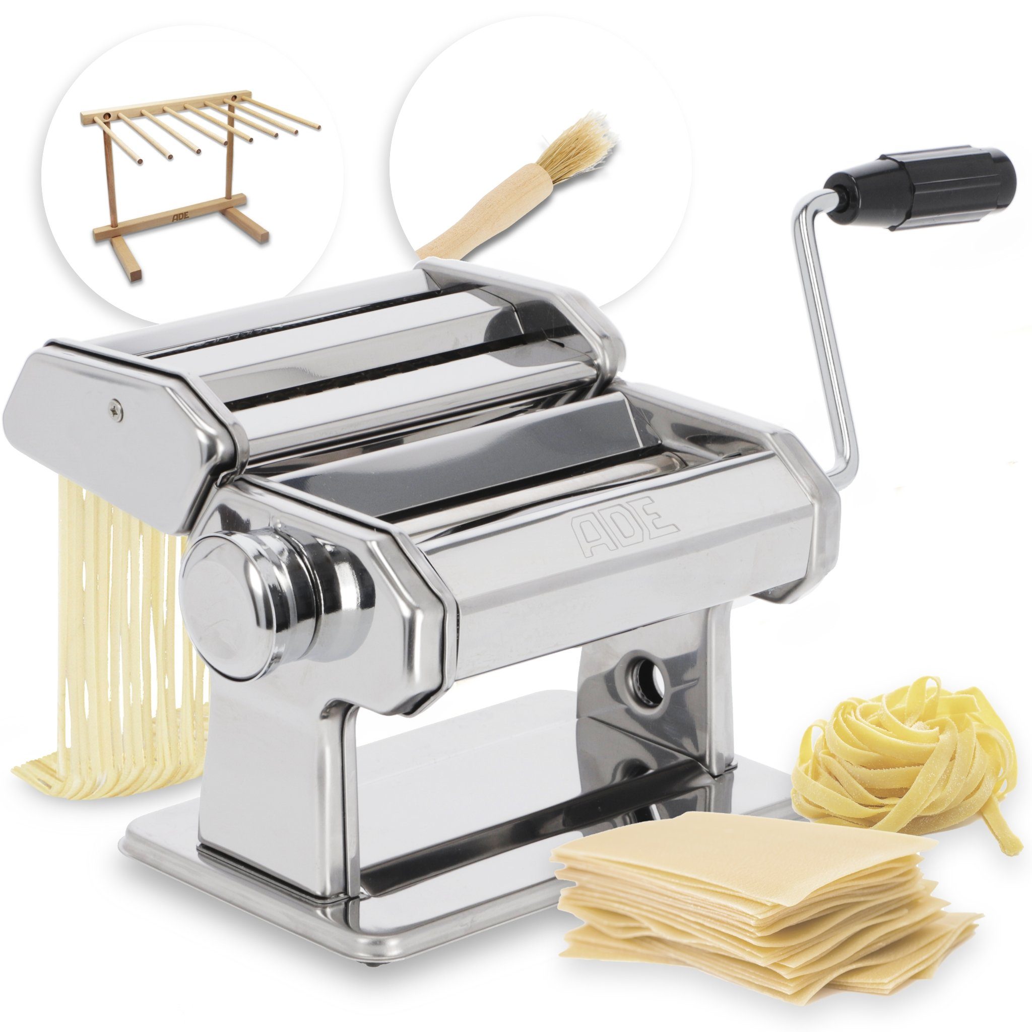 ADE Nudelmaschine manuelle Pastamaschine, Pastamaker zur Herstellung von Lasagneplatten, Spaghetti, Fettuccine