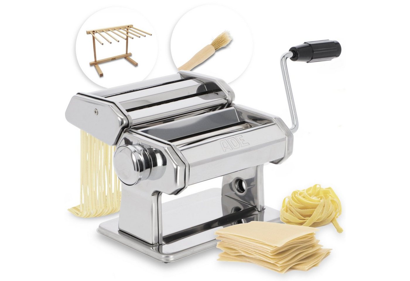 ADE Nudelmaschine manuelle Pastamaschine, Pastamaker zur Herstellung von Lasagneplatten, Spaghetti, Fettuccine