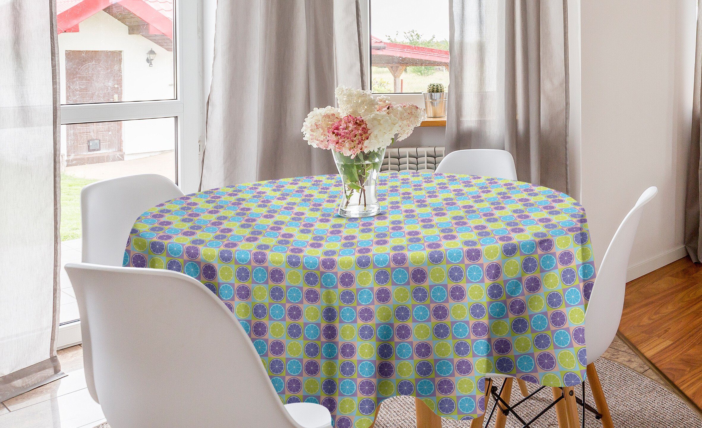 Tischdecke Abstrakt Abdeckung Esszimmer Muster Zitrone Kreis Abakuhaus für Dekoration, Citrus Küche Tischdecke