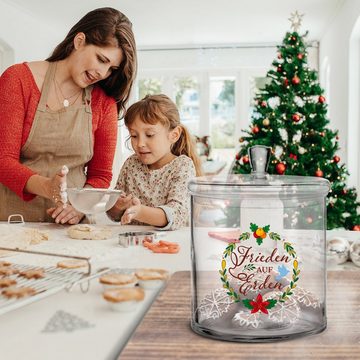 GRAVURZEILE Keksdose mit UV-Druck - Frieden auf Erden - Keksdose mit luftdichtem Deckel, Glas, Handgefertigte Glasdose für Partner, Freunde & Familie zu Weihnachten