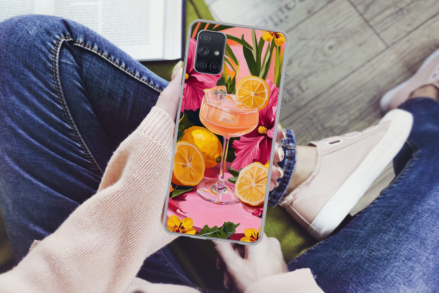 MuchoWow Handyhülle für Samsung Galaxy A51 Getränk - Blumen - Gelb, Smartphone-Bumper, Print, Handy Schutzhülle Dünn