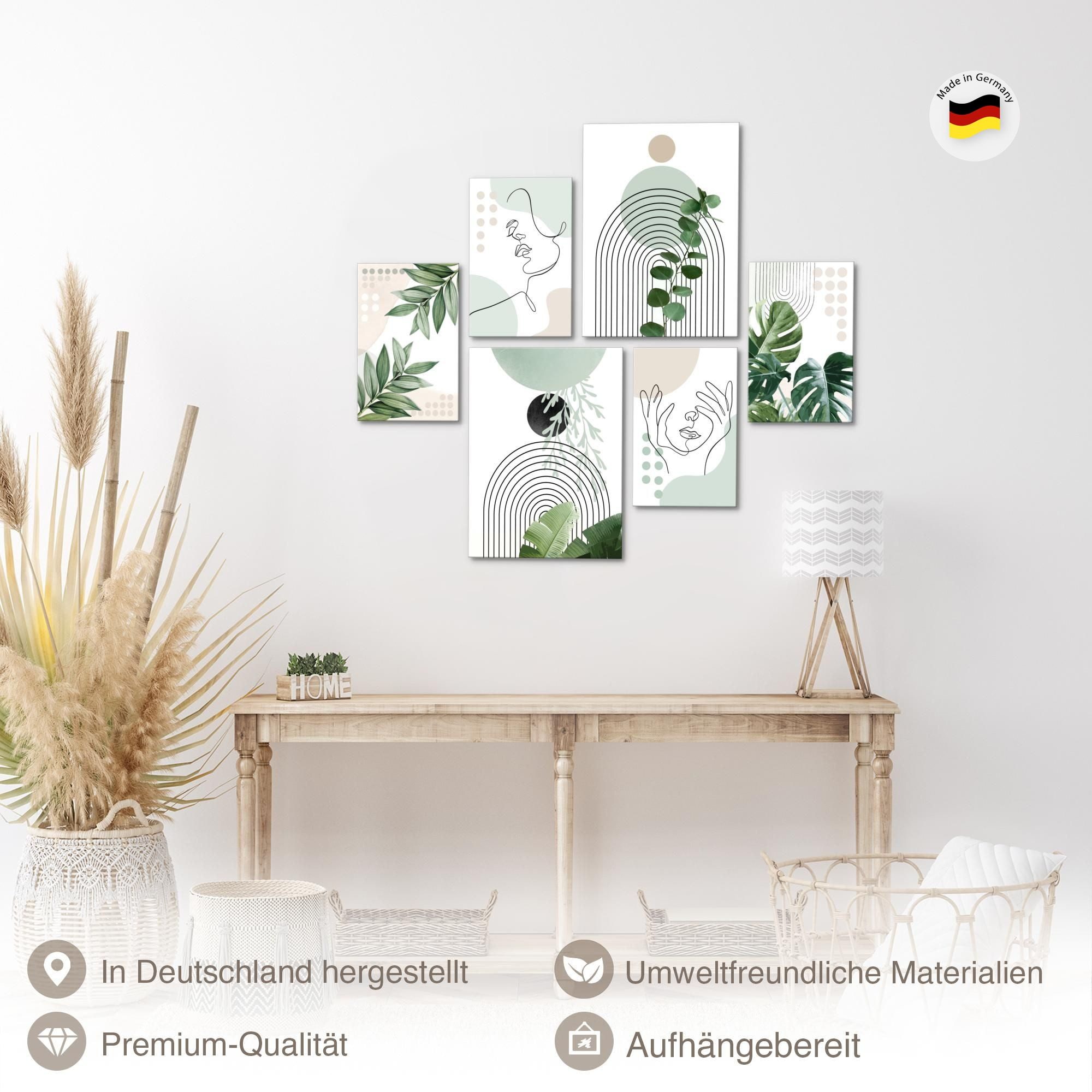 Novart Wandbild Blätter Pflanzen Grün Abstrakt Figuren Schlafzimmer Wohnzimmer
