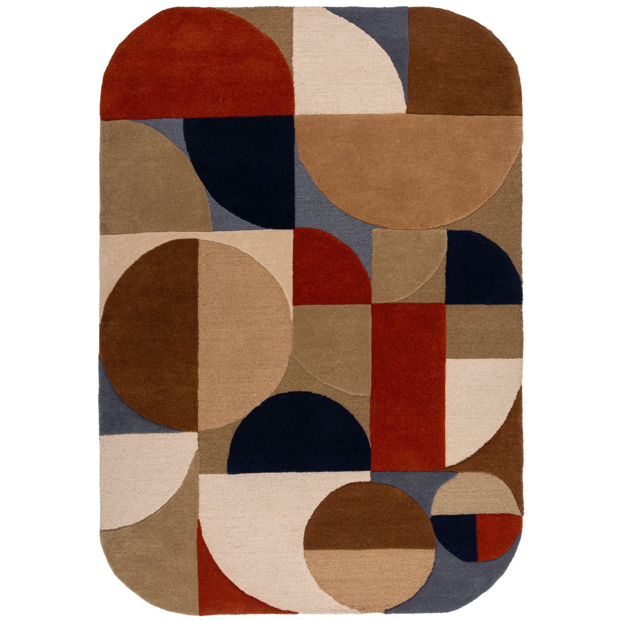 KADIMA DESIGN Wollteppich Arch Muster, Geometrisch Wohnzimmer Wollteppich Modern Oval 120x170, Oval, Höhe: 12 mm, Multicolor-Terrakotta, 100% Wolle, Handgetuftet, Flordichte 3 500 g/m²