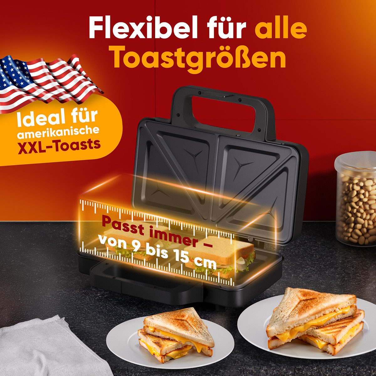 ProfiCook Sandwichmaker PC-ST 1315, Sandwichmaker, große Sandwichplatten, 900W