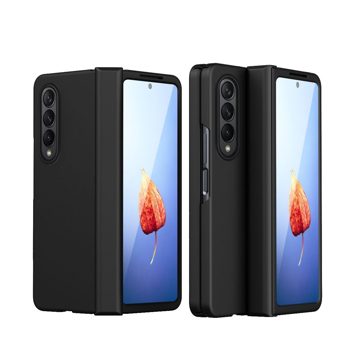 Wigento Handyhülle Für Samsung Galaxy Z Fold4 5G Kunststoff Handy Tasche Hülle Etuis Schwarz + Hart Glas + Stift