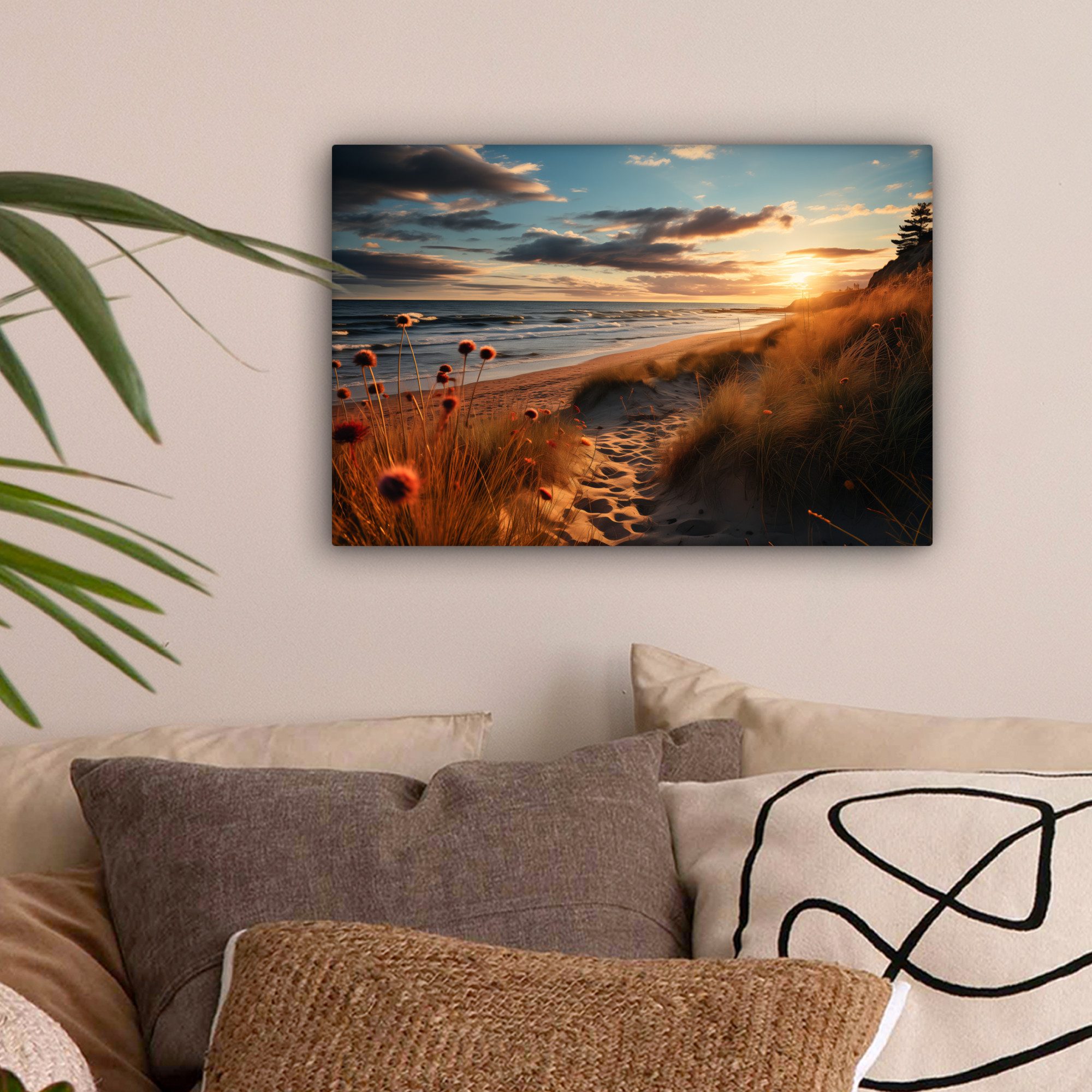 OneMillionCanvasses® Leinwandbild Strand - Sonnenuntergang - Dünen - Meer - günstig online kaufen