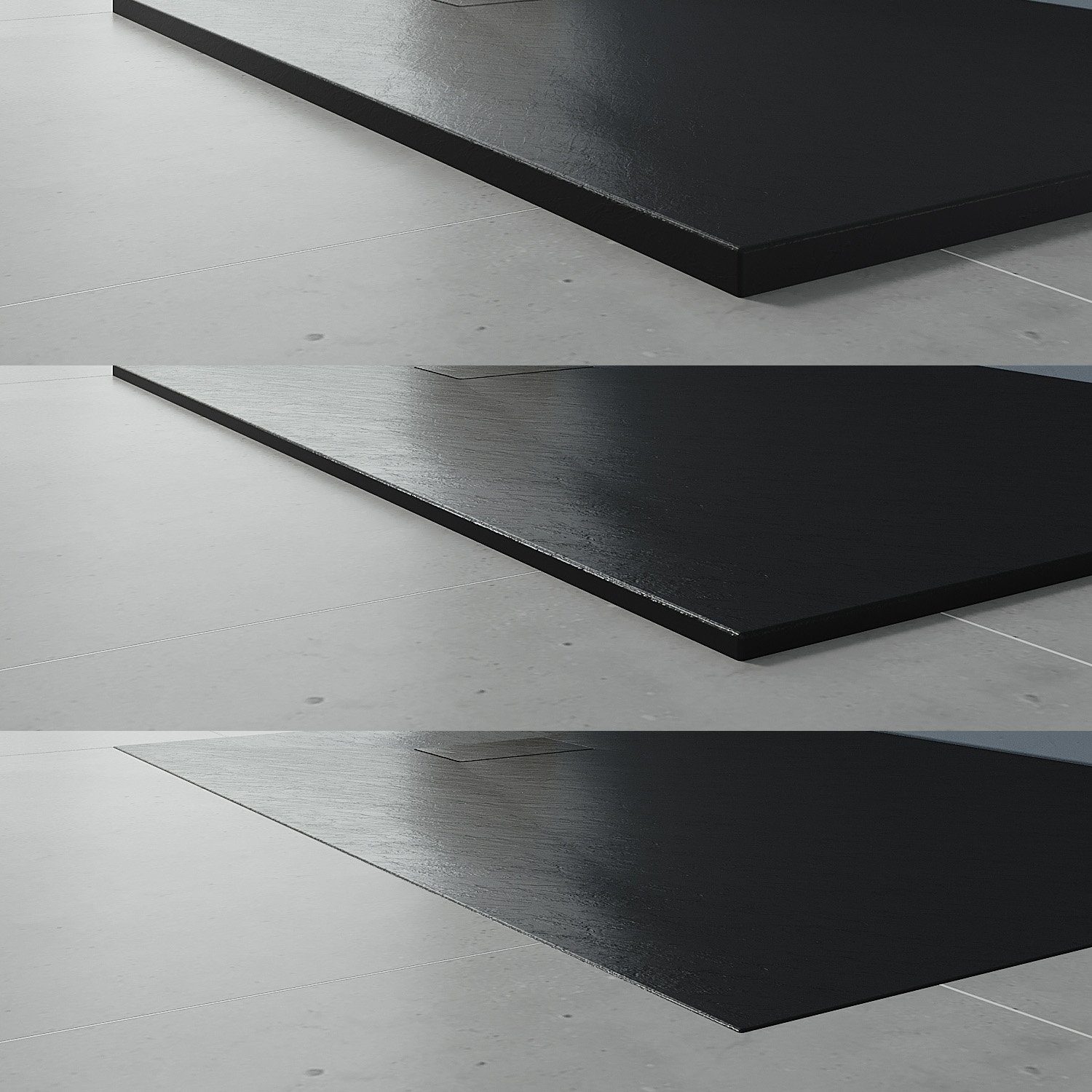 AQUALAVOS Duschwanne Duschwanne mit Ablaufgarnitur Schieferoptik Rutschfeste Struktur 90x90, Sheet-Molding-Compound(SMC), Weiß / Schwarz, Ablaufloch ∅ 90 mm, quadratisch, Zuschneidbar