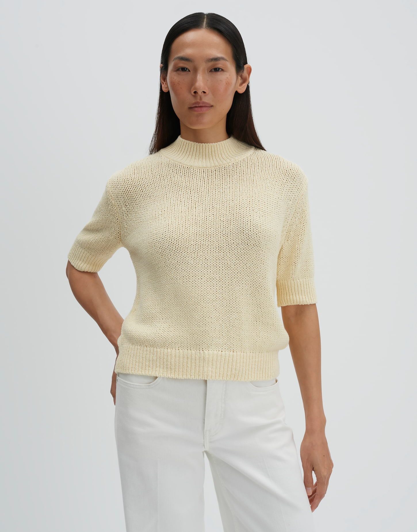 someday Kurzarmpullover Tavery detail aus Bändchengarn mit weichem Griff Schmale Passform, formstabil mit Strickbündchen