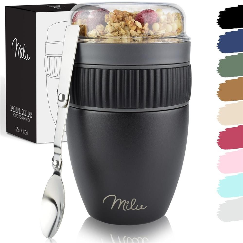 Milu Müslibox Müslibecher To Go Edelstahl 400 ml, isoliert, auslaufsicher, Müslimax Set