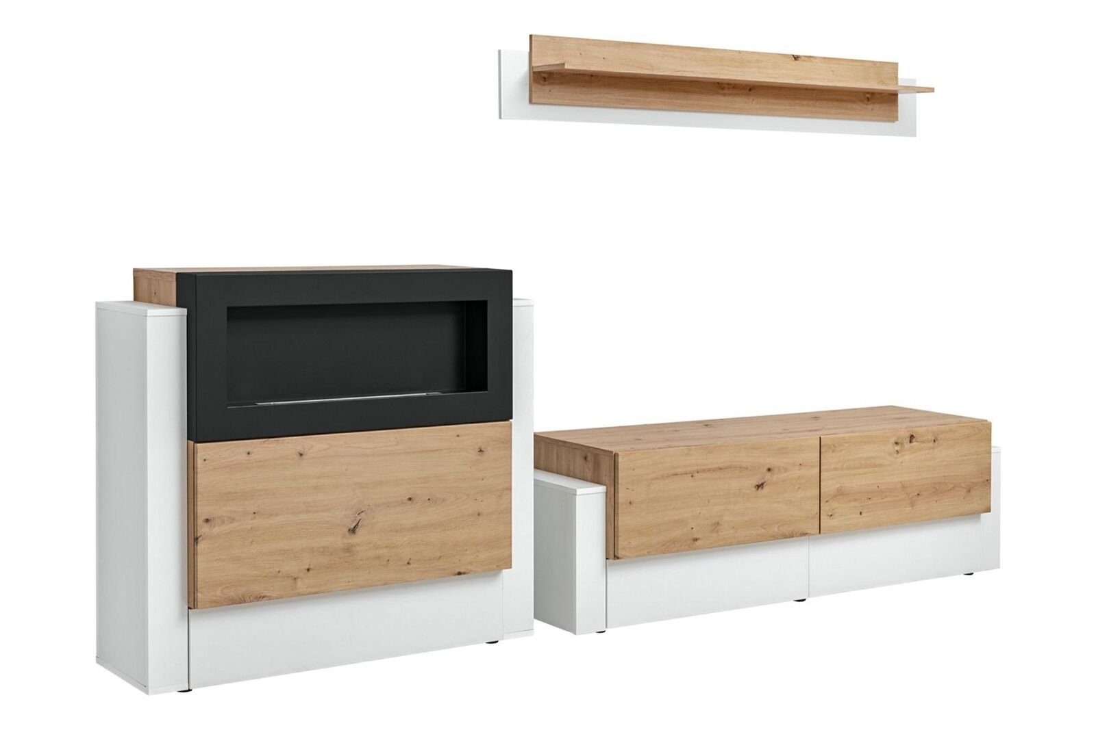 Kamin), Designer Kamin JVmoebel Wohnwand Made in (3-St., Kommode TV-Ständer/Regal/Kommode Einrichtung, mit Wohnwand Europa Luxus Weiß mit