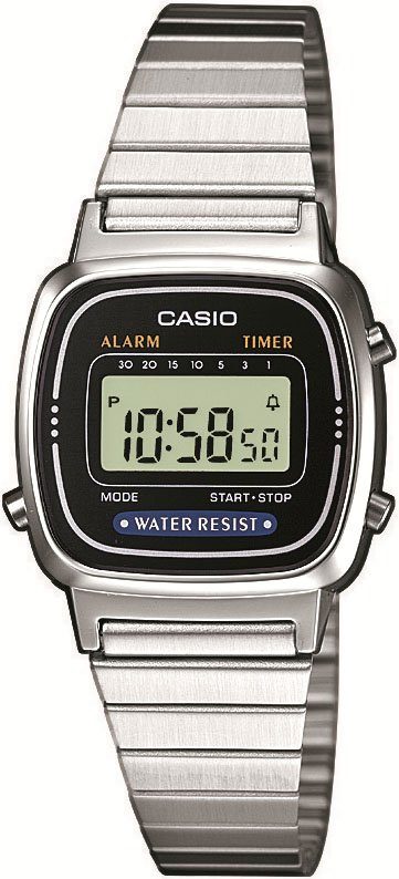 CASIO VINTAGE Chronograph LA670WEA-1EF, Quarzuhr, Armbanduhr, Damenuhr, Digitaluhr, Datum, Edelstahlarmband