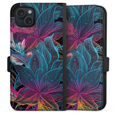 DeinDesign Handyhülle Neon Blumen bunt Neon Flower Power, Apple iPhone 15 Plus Hülle Handy Flip Case Wallet Cover