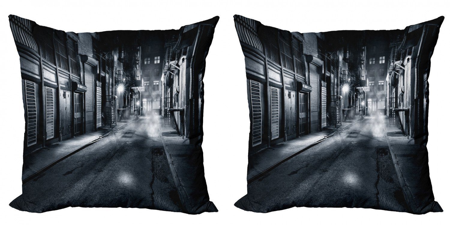 Kissenbezüge Modern Accent Doppelseitiger Digitaldruck, Abakuhaus (2 Stück), Dunkle Stadt Nacht Landschaft NYC