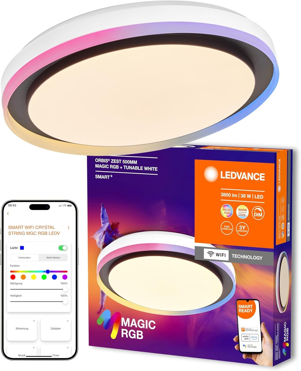 Ledvance LED Deckenleuchte LEDVANCE SMART + WIFI LED Deckenleuchte weiß schwarz 32W 3400lm