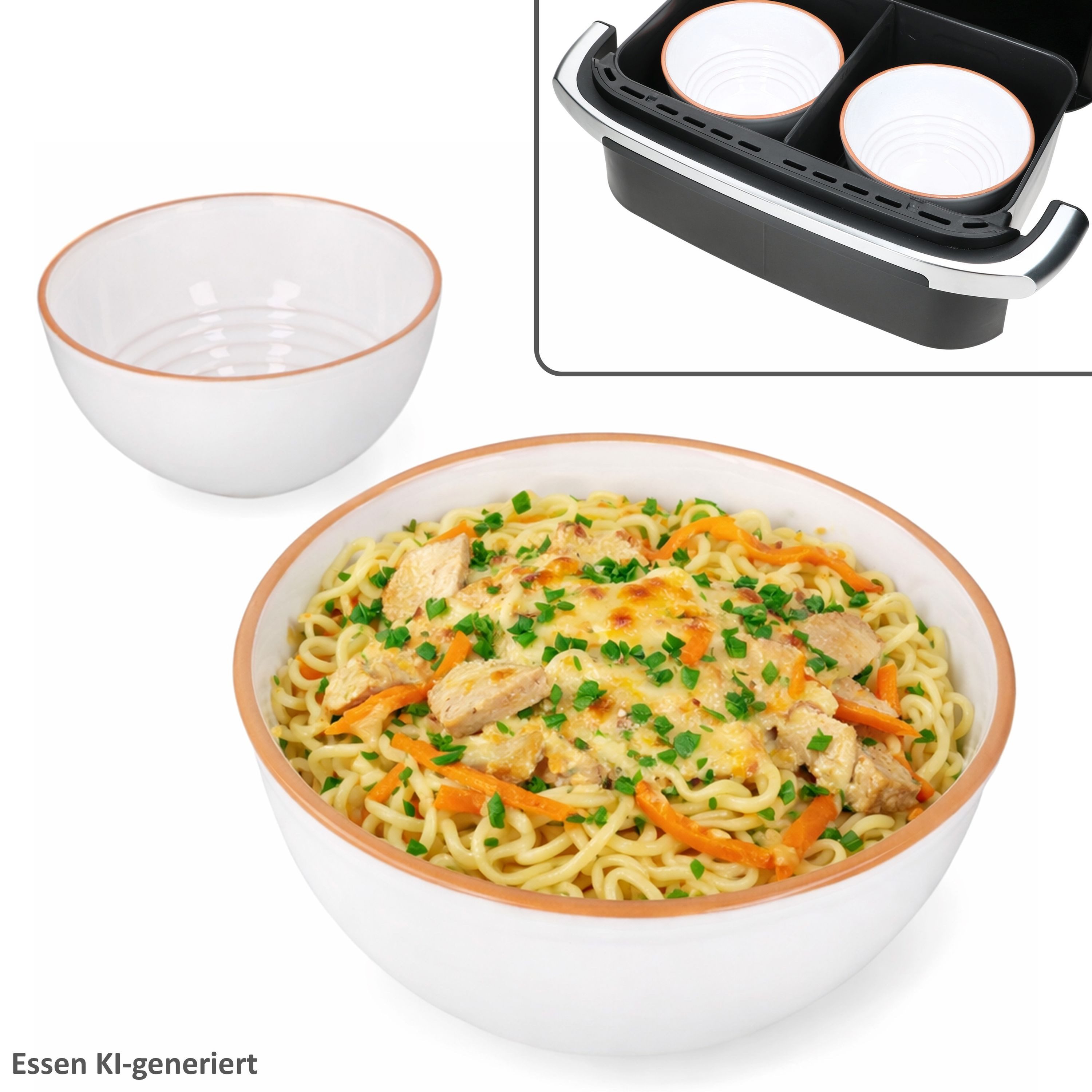 MamboCat Auflaufform MamboCat 2er Set Airfryer Ton-Schüsseln weiß 17cm 700ml Bowl Kuchen, Ton