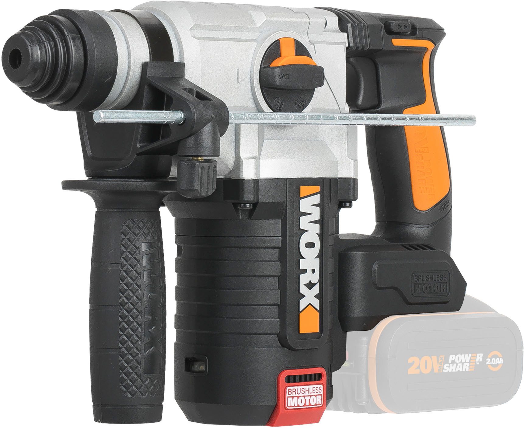 Worx Akku-Bohrhammer NITRO WX380.9, max. 1210 U/min, 3-IN-1, bürstenloser Motor, 2,2J Schlagenergie, ohne Akku & Ladegerät