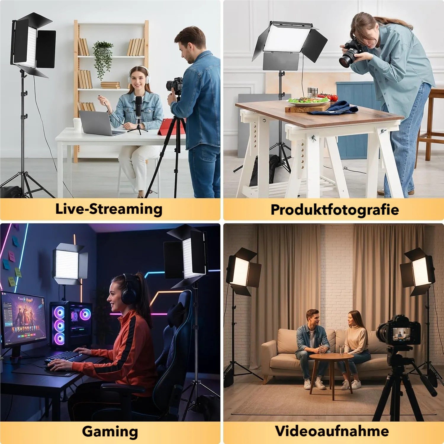 TLGREEN Videoleuchte 2-Pack zweifarbige Studioleuchten, 448 LEDs,3000–6300K, 10-100% Dimmbar – Bild 5 von 5