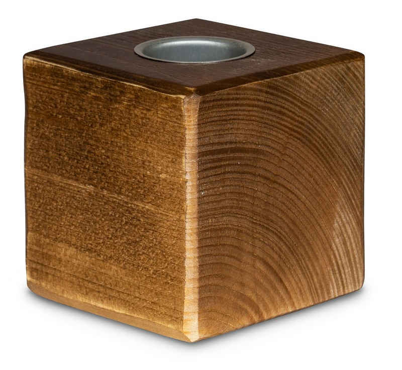 Levandeo® Teelichthalter, levandeo Teelichthalter Holz Massiv 10x10cm Nussbaum Farbig