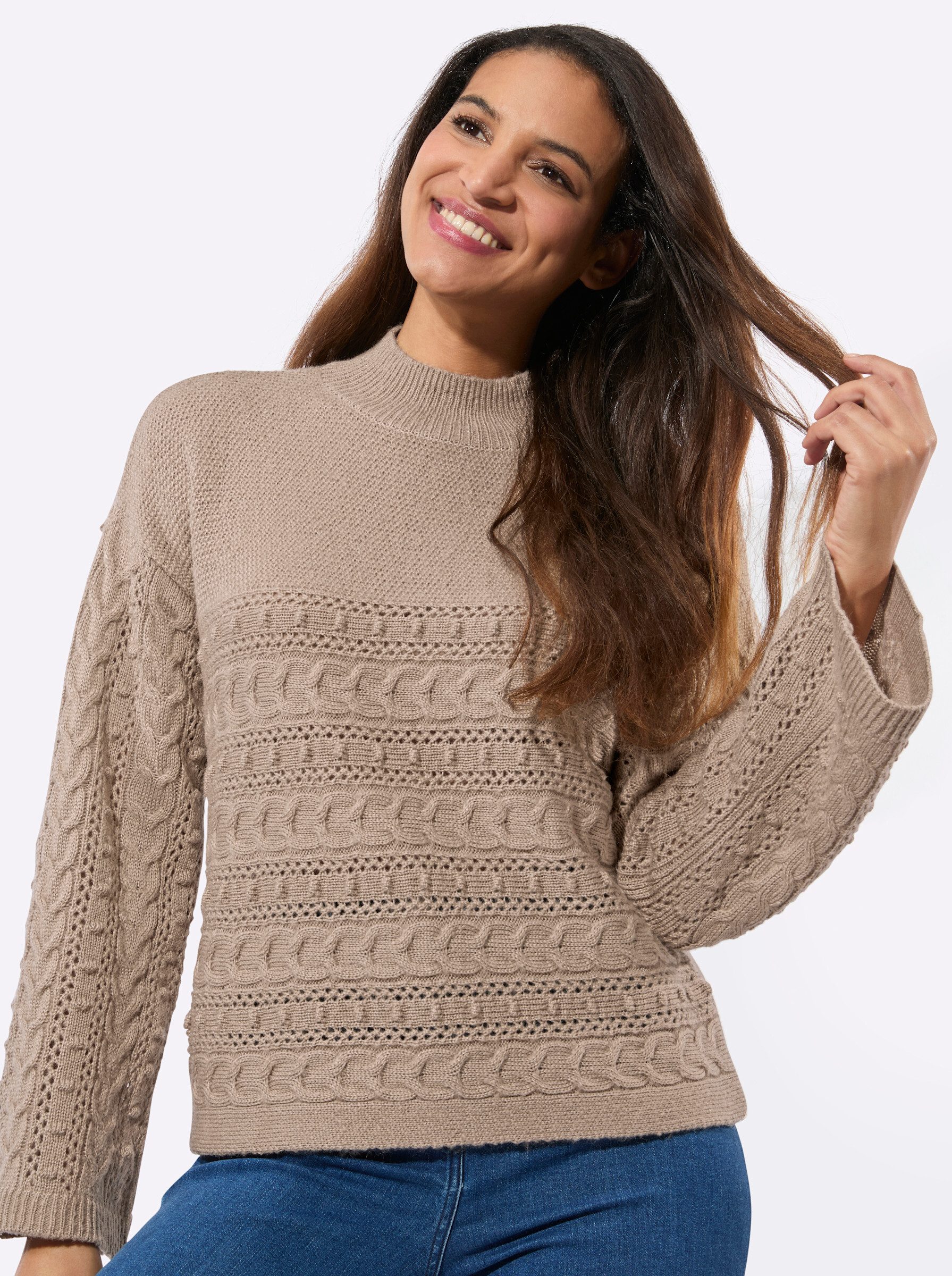 Witt Strickpullover Pullover Langarm Ajour, Zopfmuster
