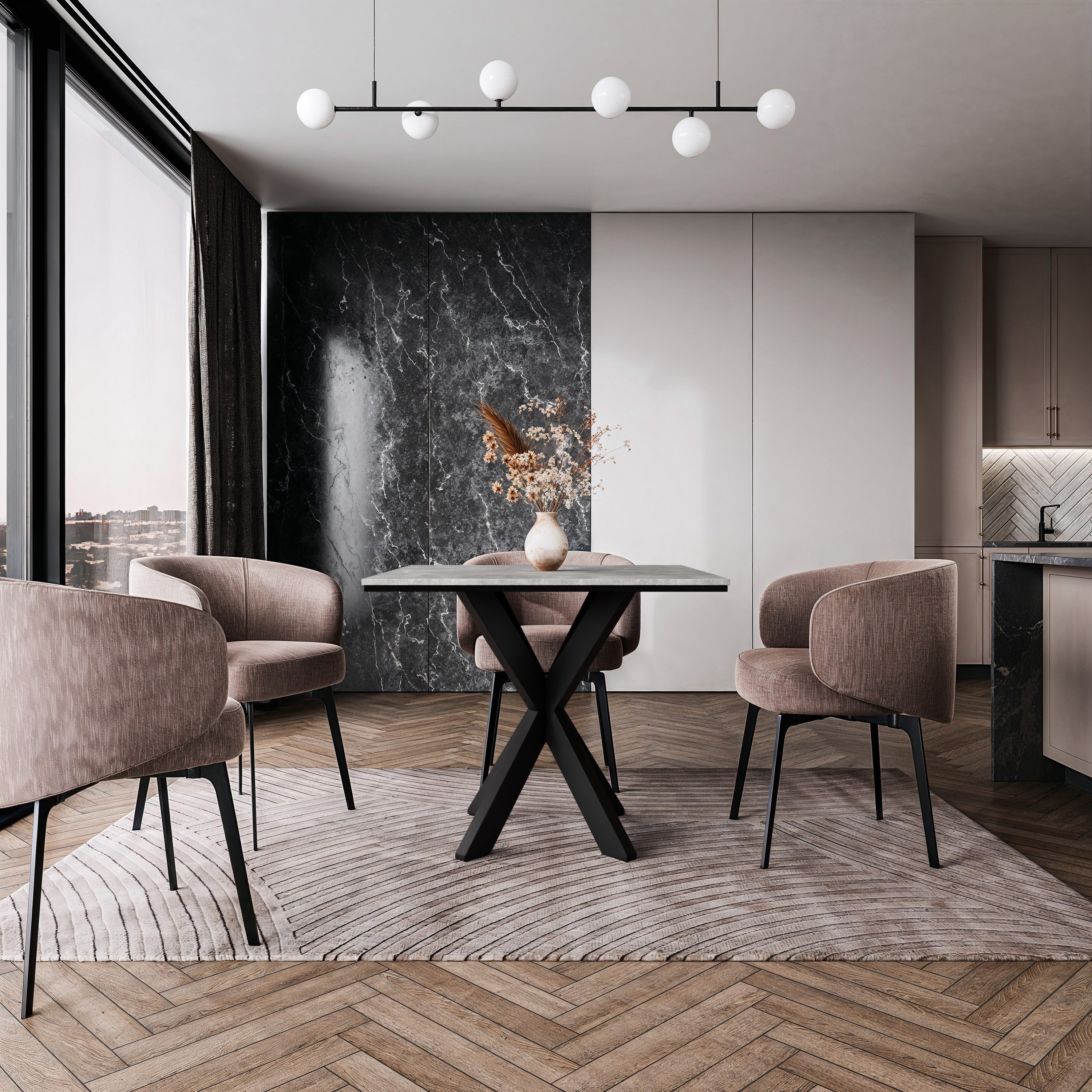 Home Collective Esstisch Tisch Küchentisch Esszimmertisch 90x90cm verschiedene Farben (Esszimmer Küche Wohnzimmer Esstisch), modernes Design Kreuzgestell aus Metall 90x90 cm Steingrau