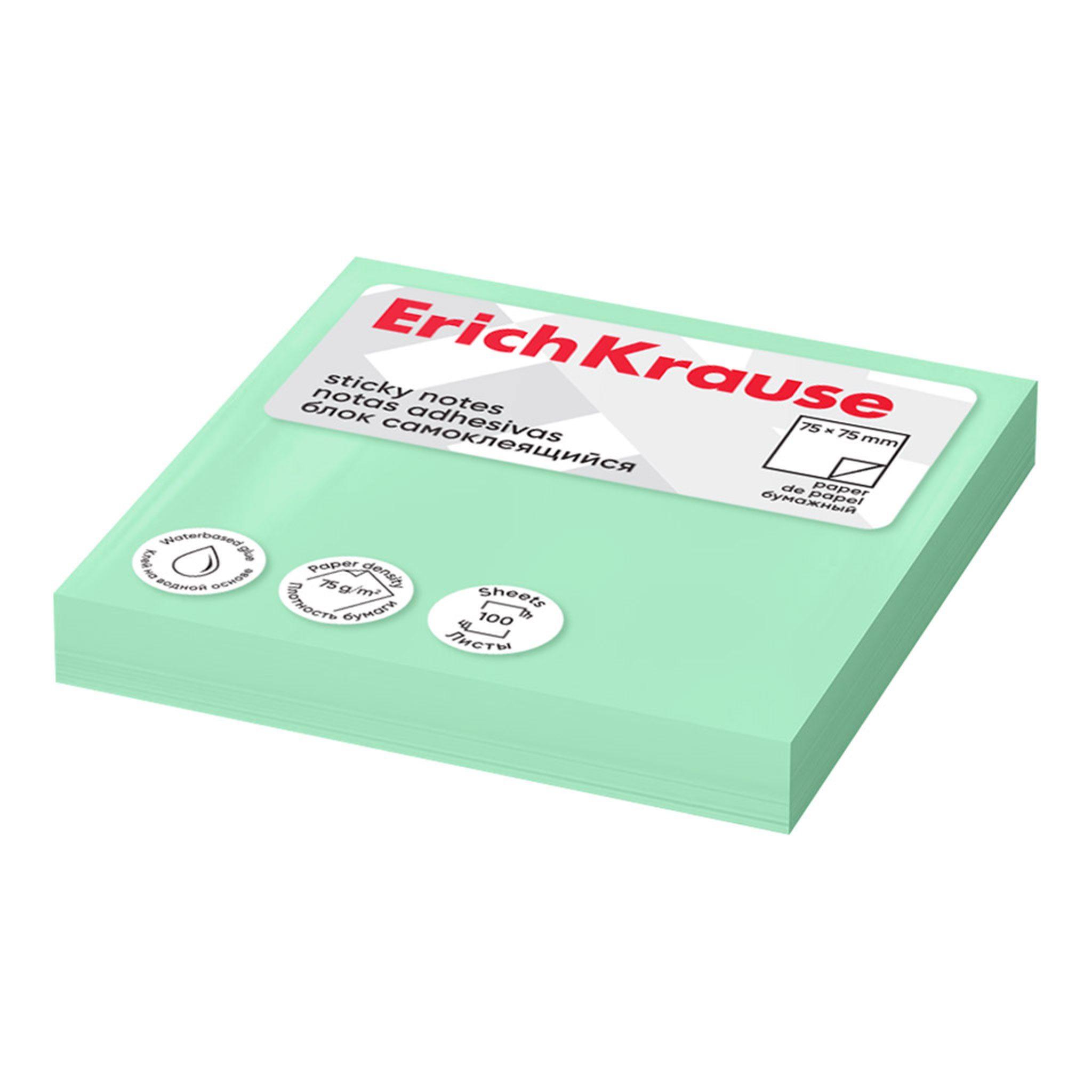 Erich Krause Haftnotizblock, Haftnotizen 75x75mm Pastell wiederablösbar 100 Blatt Mint