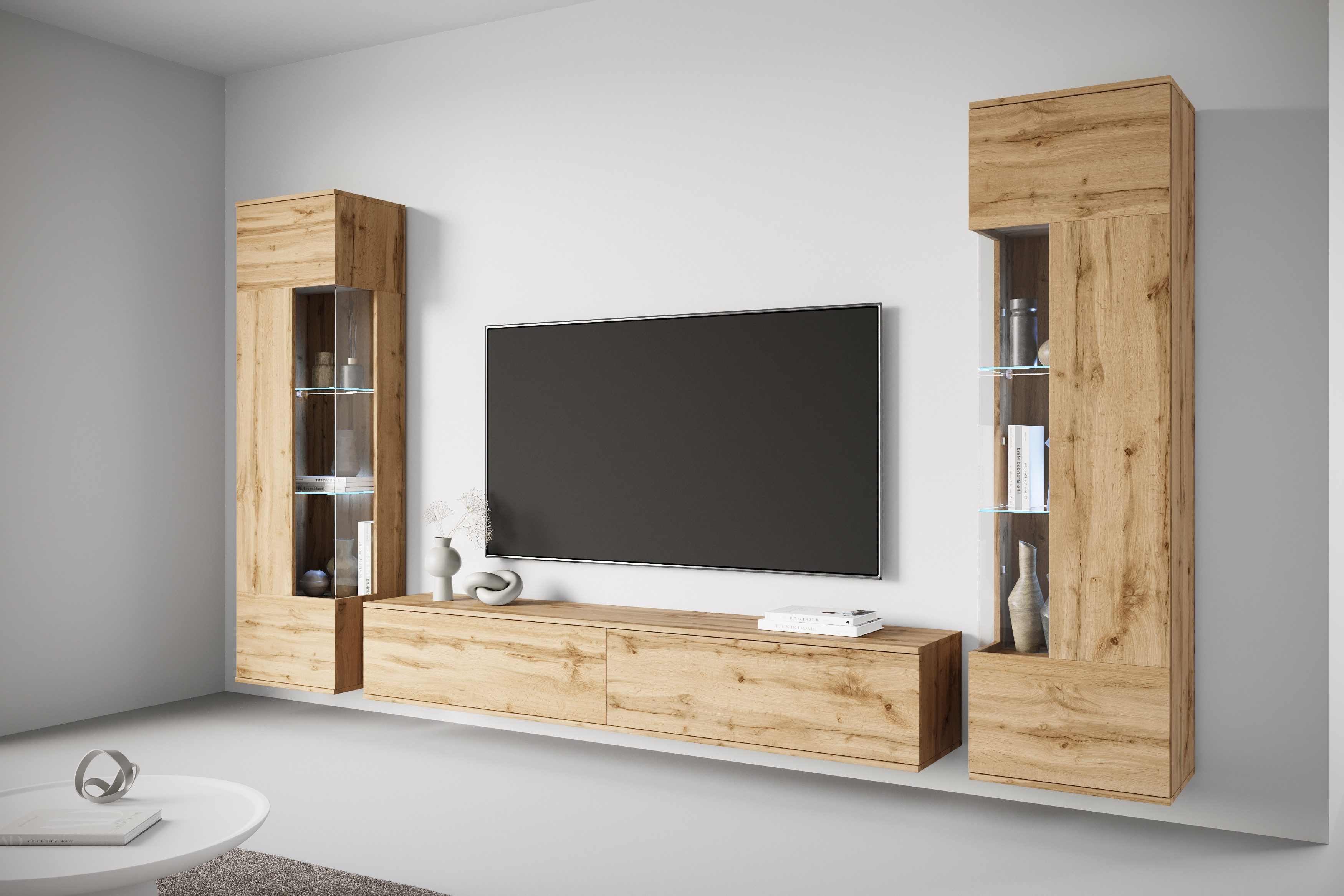 INOSIGN Wohnwand Kenia, Vitrine Türanschlag links/rechts wechselbar, (3-St) günstig online kaufen