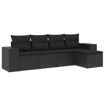 vidaXL Loungesofa 5-tlg. Garten-Sofagarnitur mit Kissen Schwarz Poly Rattan, 1 Teile