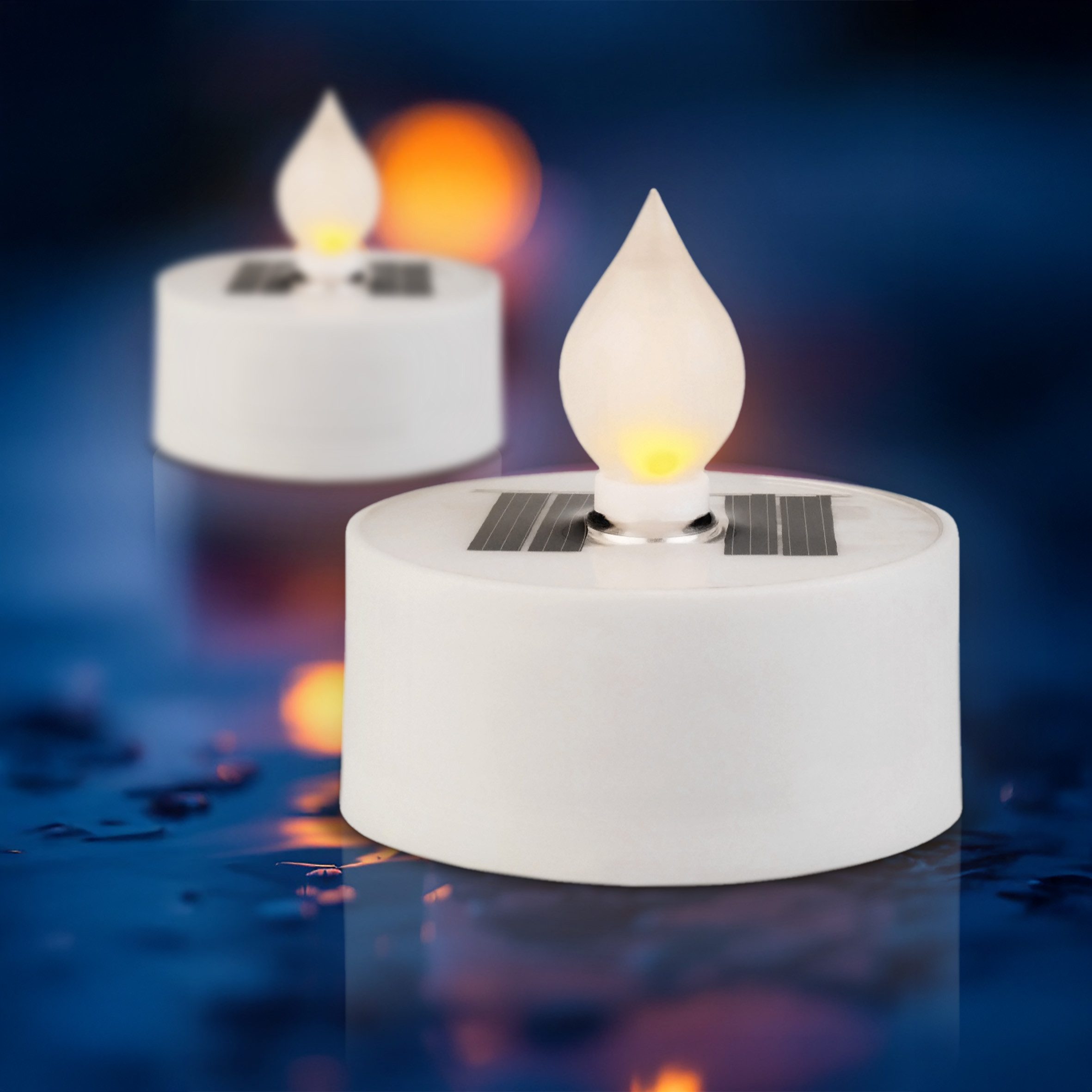 Spetebo LED-Kerze Solar LED Teelicht XL 5cm mit Flammen Effekt warm weiß - 4er Set - (Anzahl, 1-tlg., Stück), mit IP44 Spitzwasserschutz – Bild 4 von 5
