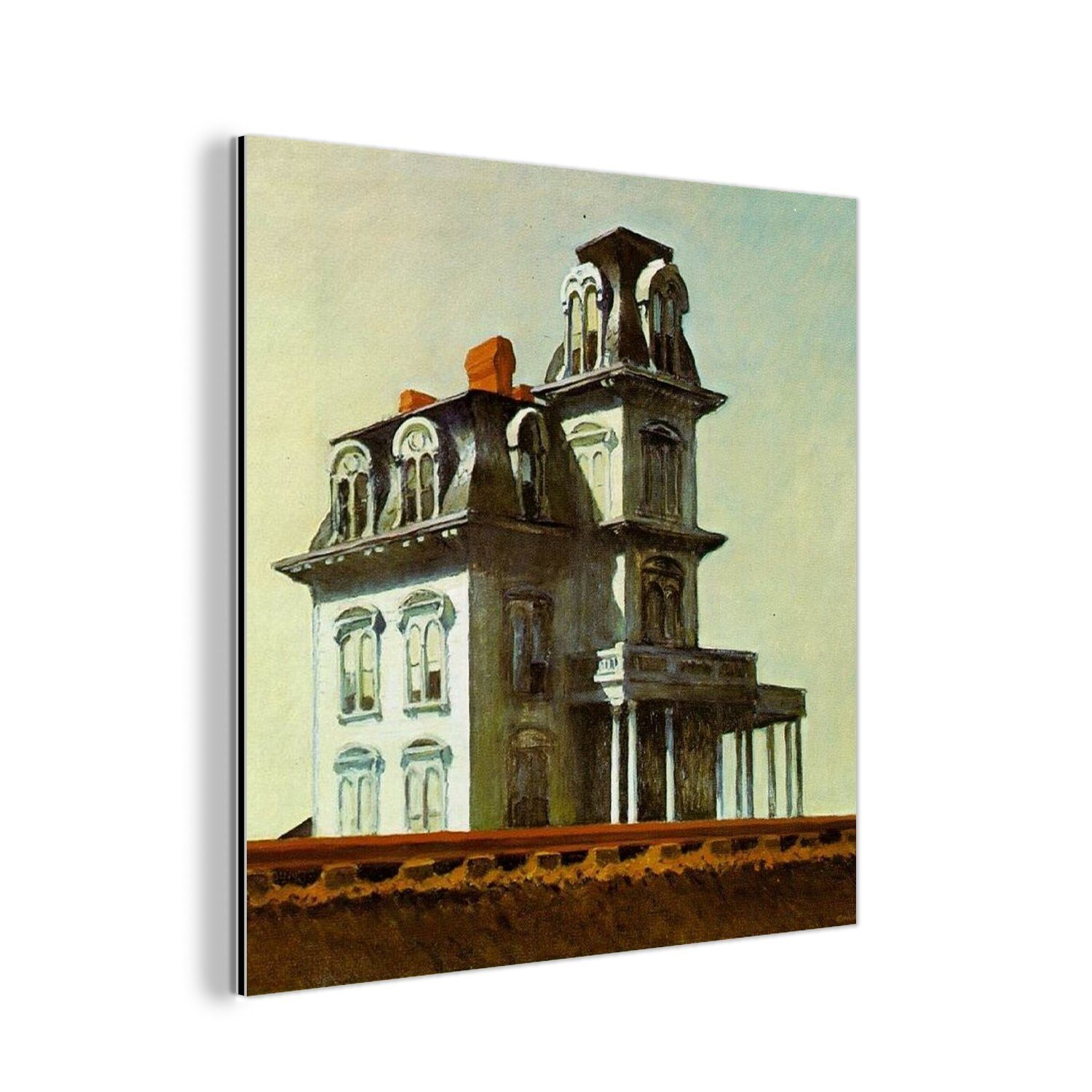 MuchoWow Metallbild Haus an der - Eisenbahn Alu-Dibond-Druck, Gemälde aus deko Edward (1 St), Hopper, Metall, Aluminium