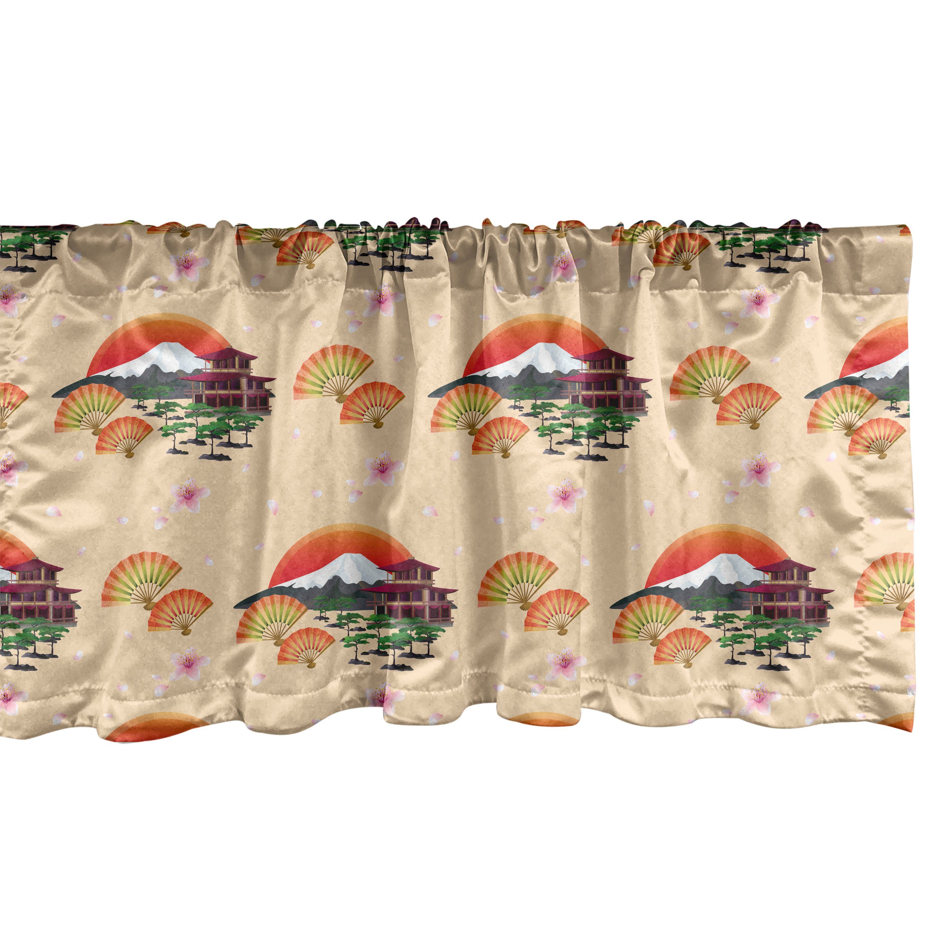 Scheibengardine Vorhang Volant für Küche Schlafzimmer Dekor mit Stangentasche, Abakuhaus, Microfaser, Japanisch Mount Hill Rosa Sakura
