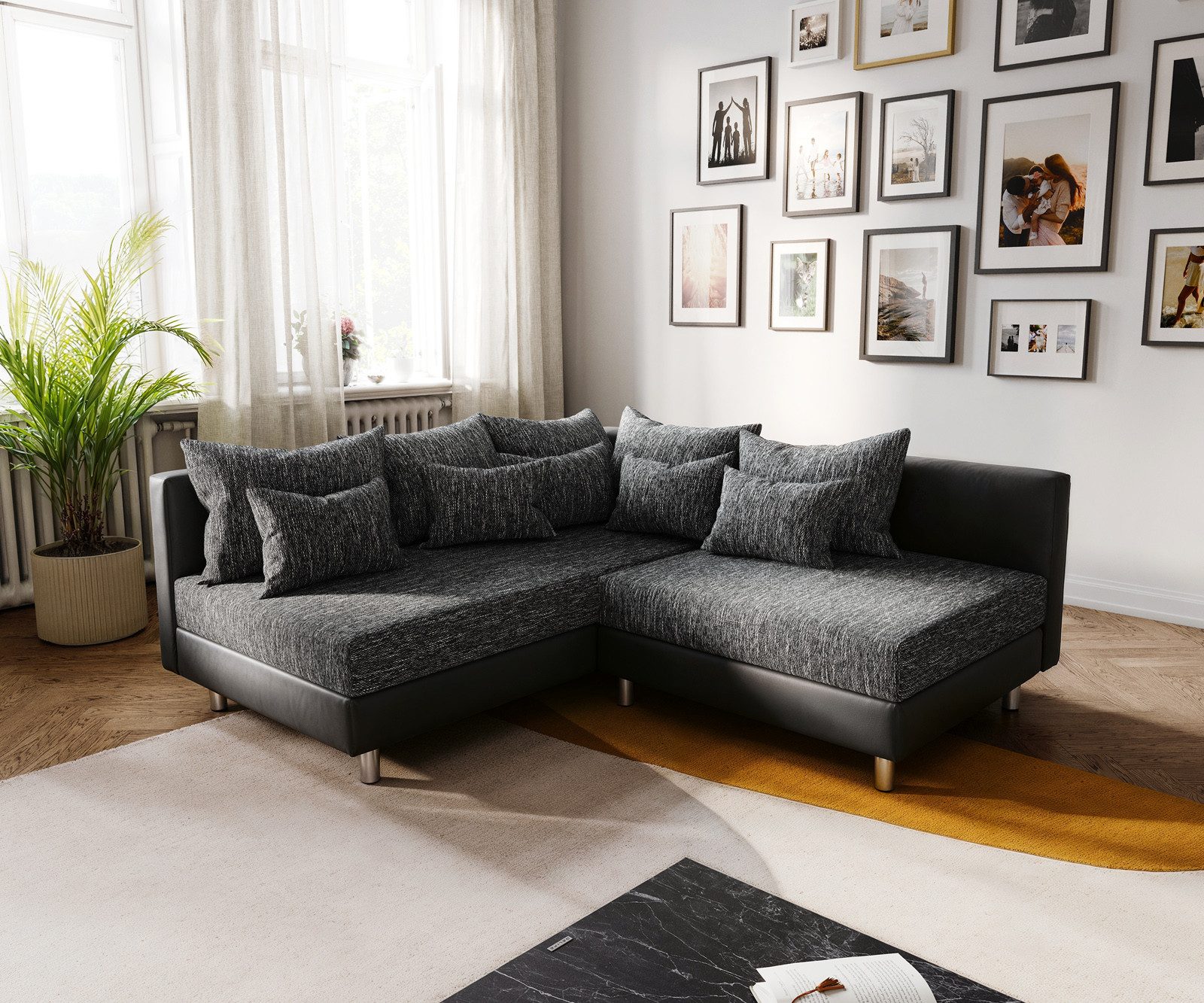 DELIFE Ecksofa Clovis, Schwarz Ottomane Links günstig online kaufen