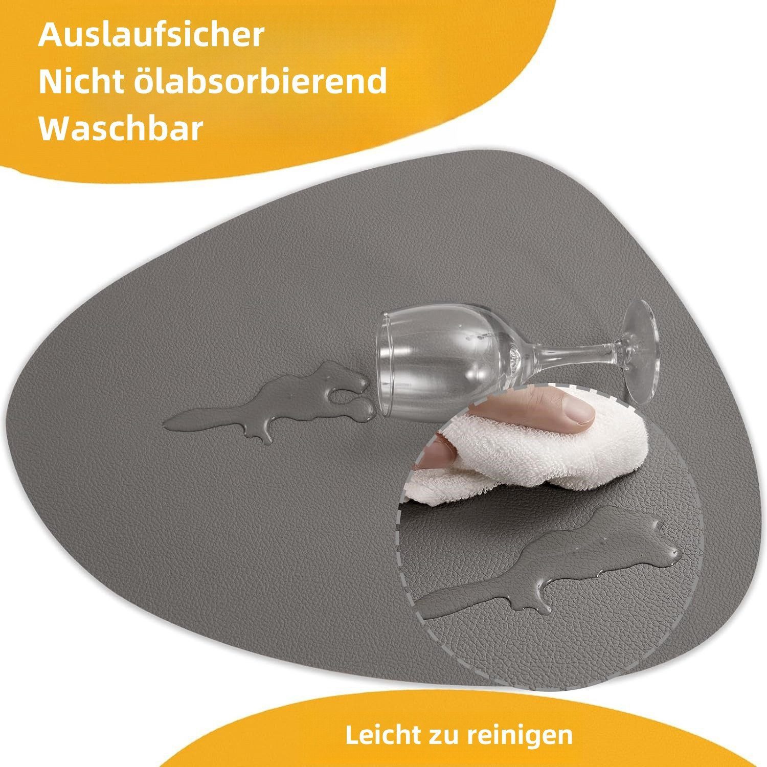 Rhein Beleuchtung Platzset Tischsets und Untersetzer aus Leder, doppelseitig(Graugelb, 4er-Set), (Set, 4-St., tischsets platzsets abwaschbar, tischset leder, ti – Bild 5 von 5