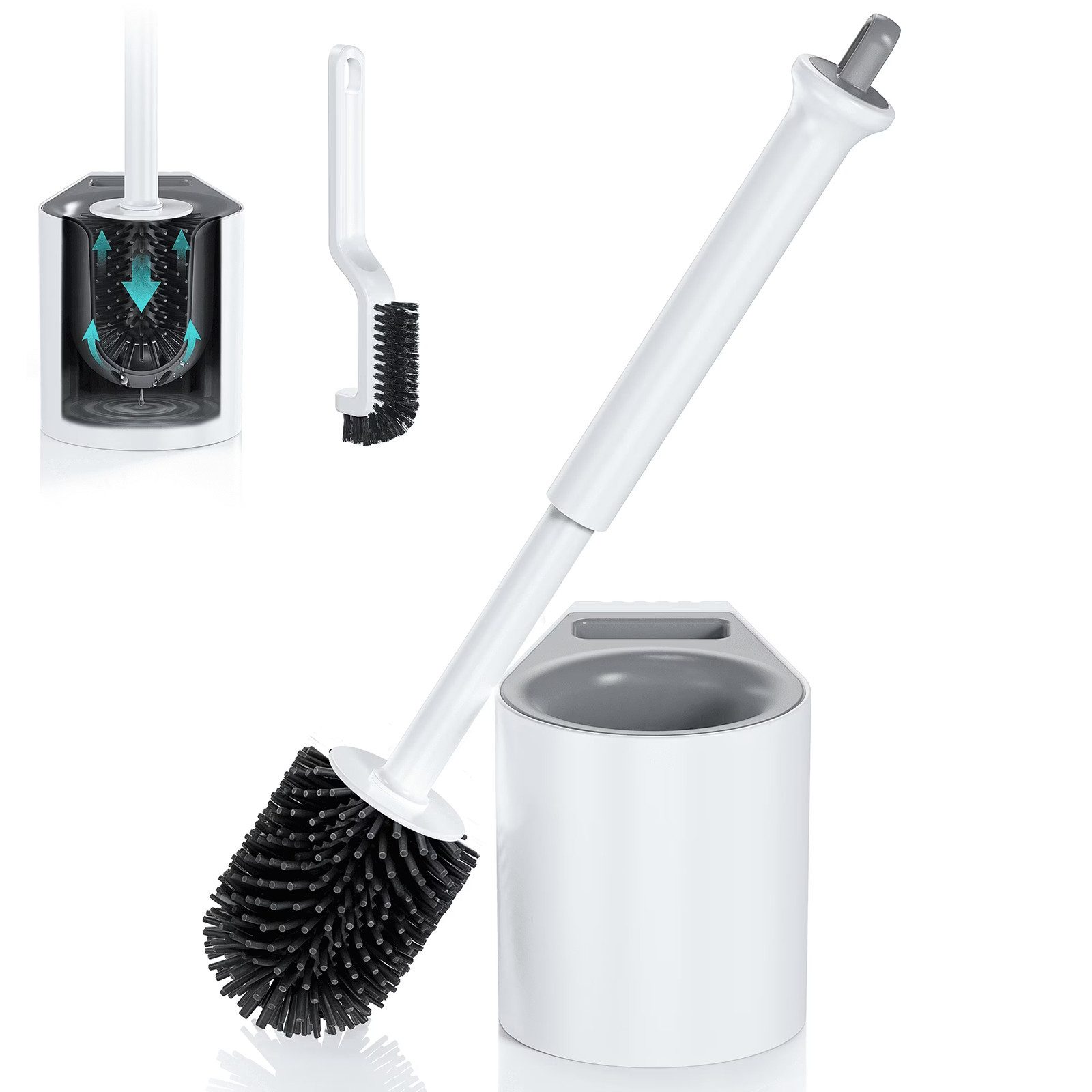 HUGERSTONE WC-Reinigungsbürste Klobürste Set mit Toilettenbürstenhalter Stehend und Fugenbürste, (Set, 3-tlg, WC Bürste Set mit Versteckter Pinzette), Geeignet zur Reinigung von Toiletten, Waschbecken und Badezimmern