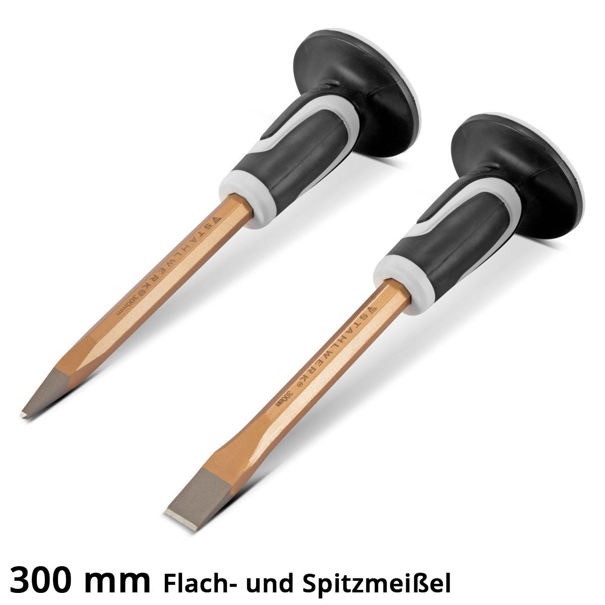 STAHLWERK Meißel-Set Flachmeißel / Spitzmeißel 4er Set Gold 300 mm, 53,5 in mm, (Set, Set) Flachmeißel 300 mm, Spitzmeißel 300 mm – Bild 3 von 5