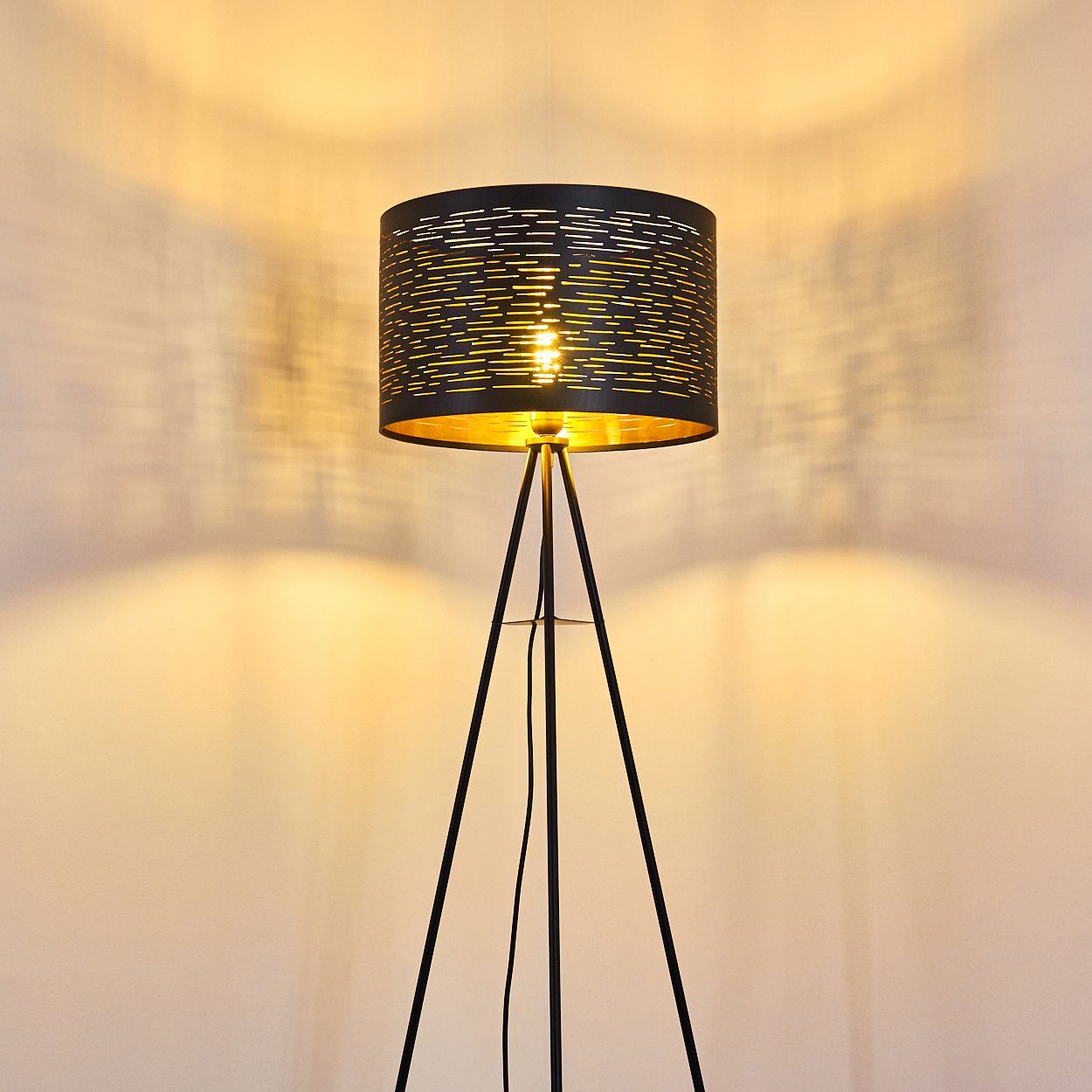 hofstein Stehlampe Retro Wohn Schlaf Zimmer Beleuchtung schwarz/Gold Lese Steh Boden